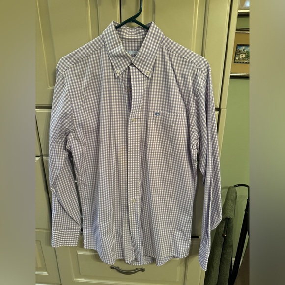 Southern Tide men’s button down dress shirt size small purple checkered print - Picture 1 of 7